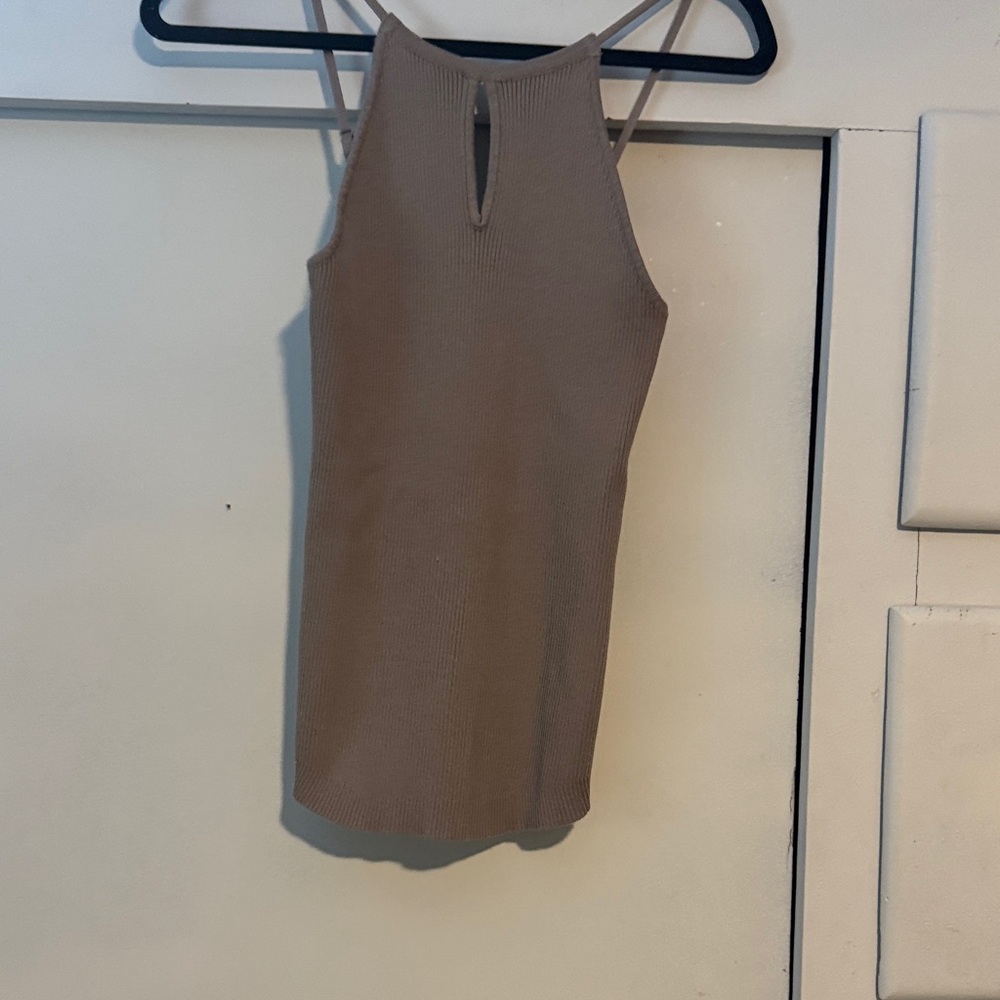 Tan Ribbed Sleeveless Top